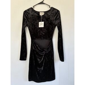 NWT Lili Sidonio Black Crushed Velvet Cutout Twist Mini Dress Dark Romance‎ XS